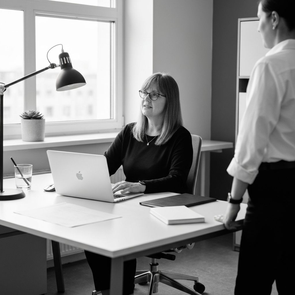 Persoană cu dizabilități lucrând profesional într-un birou modern